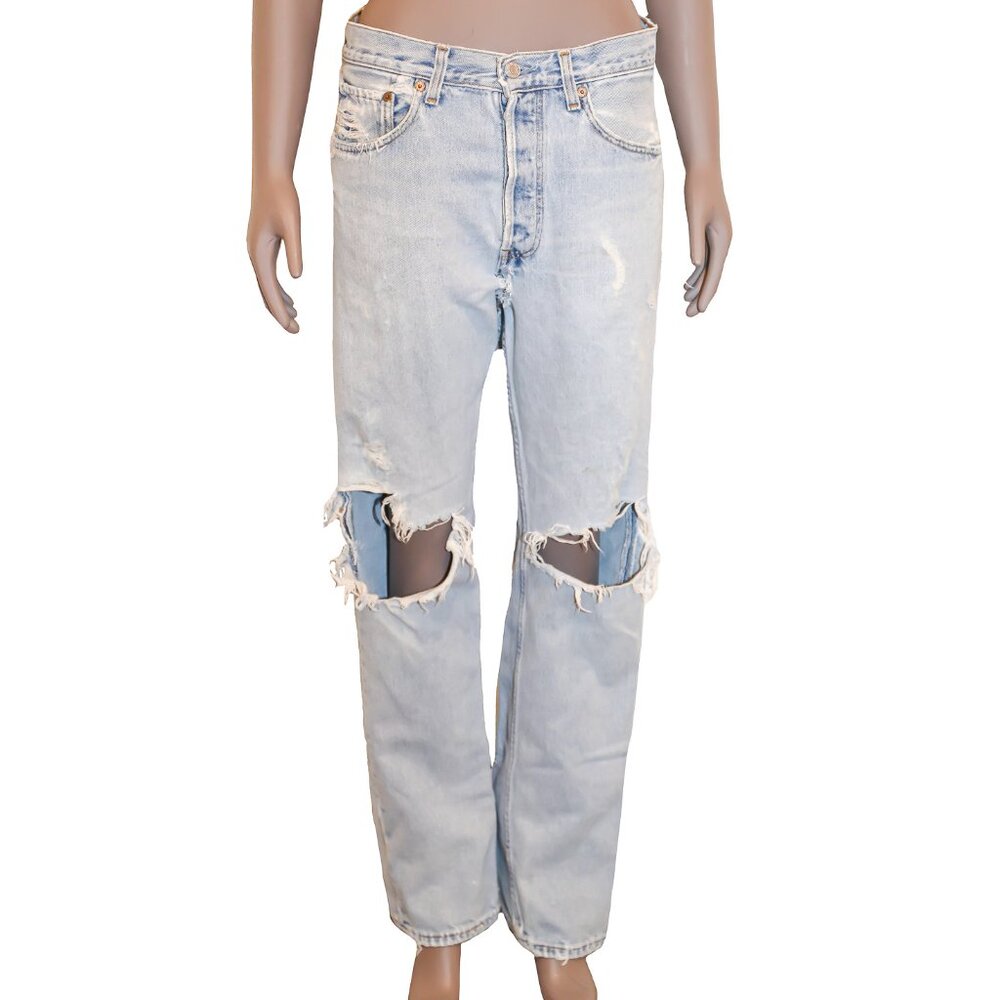 Vintage Levis 501 Light Wash‎ Distressed Denim Jeans Size 31W 30L Straight Leg